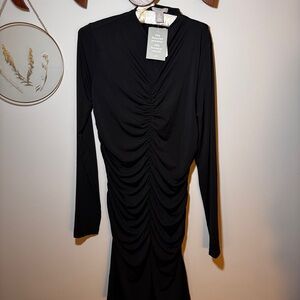 H&M Black Long Sleeve Ruched Dress
